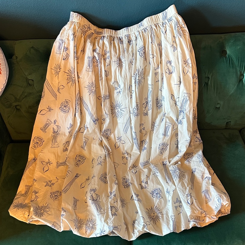 Lucky Brand White Skirt with Blue Print Midi
